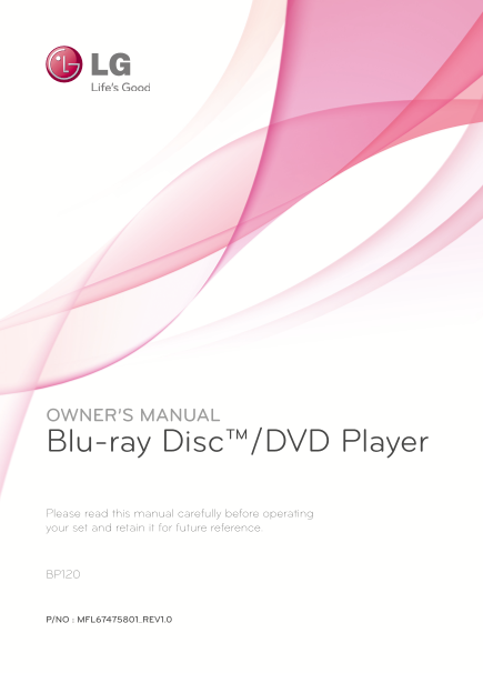 LG Blu-ray Player BP120.DCHNLLK Product Manual - English - Page 1