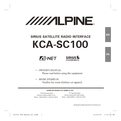 ALPINE KCA-SC100 User Guide and Manual - Page 1