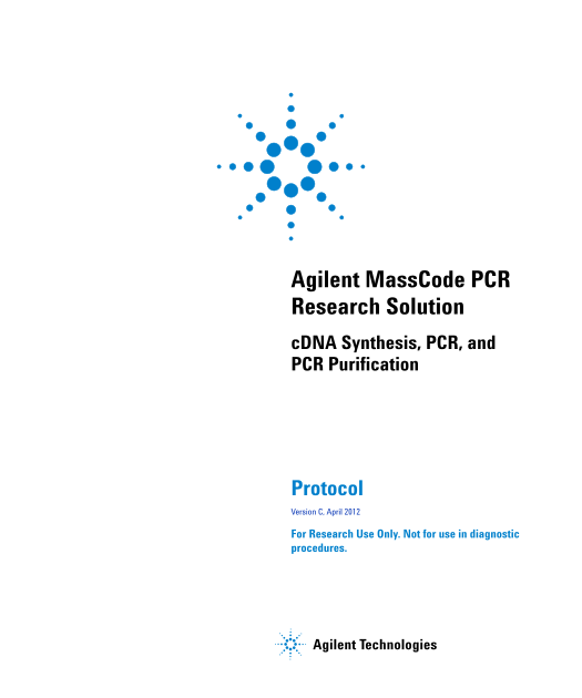 Agilent Technologies MassCode PCR Research Solution - cDNA Synthesis, PCR, and PCR Purification Protocol Rev C User Guide - Page 1