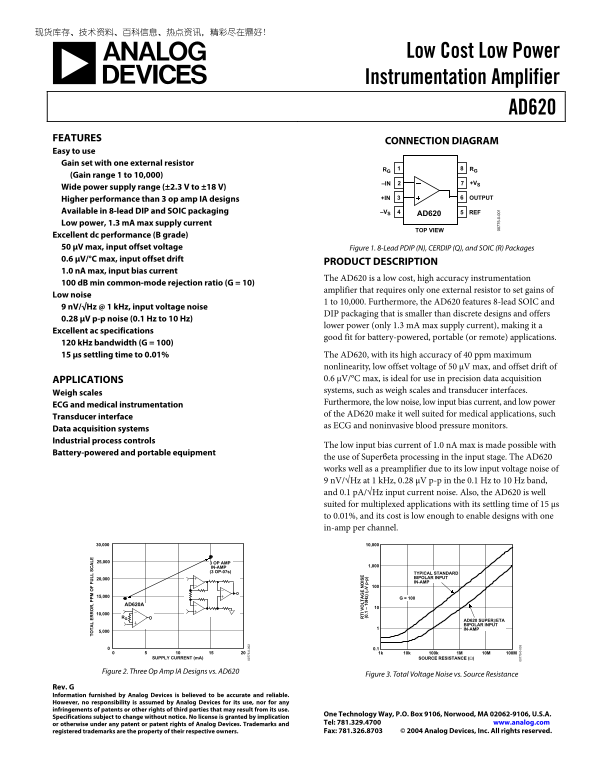ANALOG DEVICES AD620 User Guide - Page 1