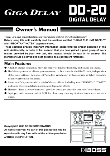 BOSS DD-20 User Guide Manual - Page 1