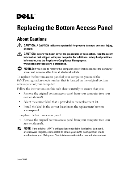 Replacing the Bottom Access Panel - Dell Owner's Manual & User Guide - Page 1