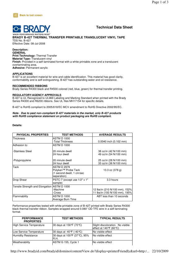 BRADY B-427 Manual - Page 1