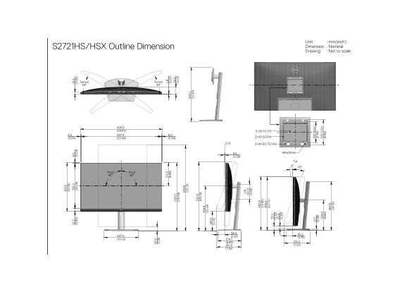 Dell S2721HS Monitor Contour Diagram User's Manual - Page 1