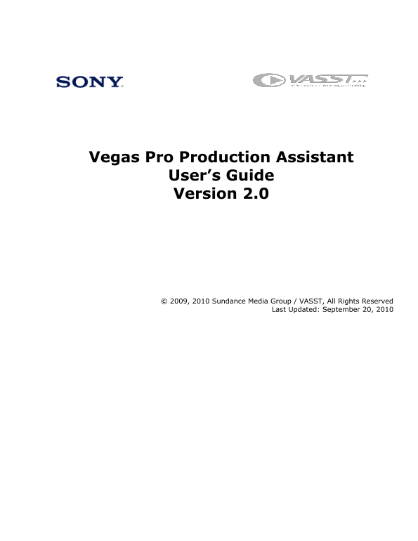 Sony Vegas Pro Production Assistant User's Guide - Page 1