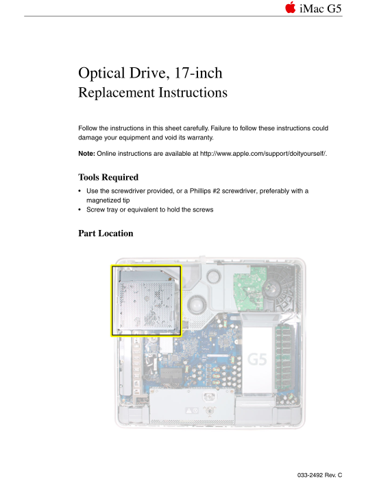 apple iMac G5 Optical Drive Replacement Instructions, 17-inch - Page 1