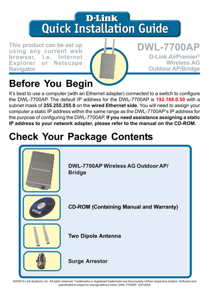 D-Link DWL-7700AP Quick Installation Guide - Page 1