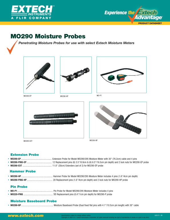EXTECH INSTRUMENTS MO290 Moisture Probes Owners Manual User Guide - Page 1