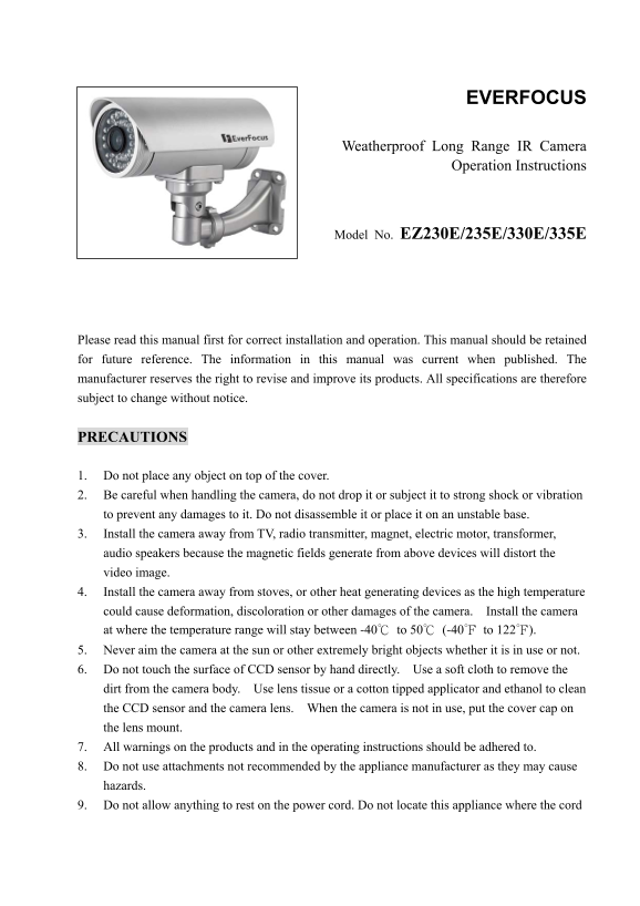 EverFocus EZ230E/EZ235E/EZ230E/EZ235E Manual/Instructions User Guide - Page 1
