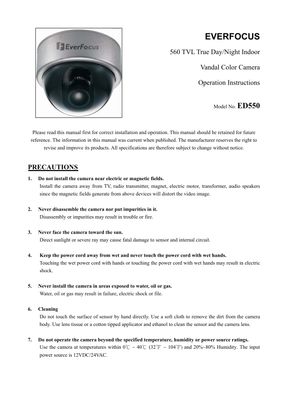 EverFocus ED550 User's Manual - Page 1