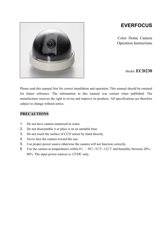 EverFocus ECD230 User Guide/Manual - Page 1