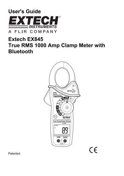 EXTECH INSTRUMENTS EX845 True RMS 1000 Amp Clamp Meter with Bluetooth User Guide and Manual - Page 1