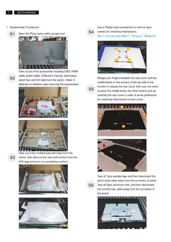 Dell S2721HSX Monitor Teardown Instructions - Page 1