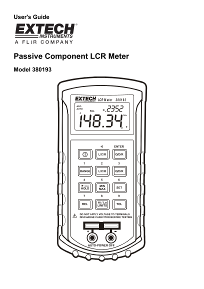 EXTECH INSTRUMENTS 380193 Passive Component LCR Meter Owner's Manual - Page 1