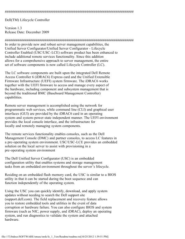 Dell Lifecycle Controller 1.3 Readme - Page 1