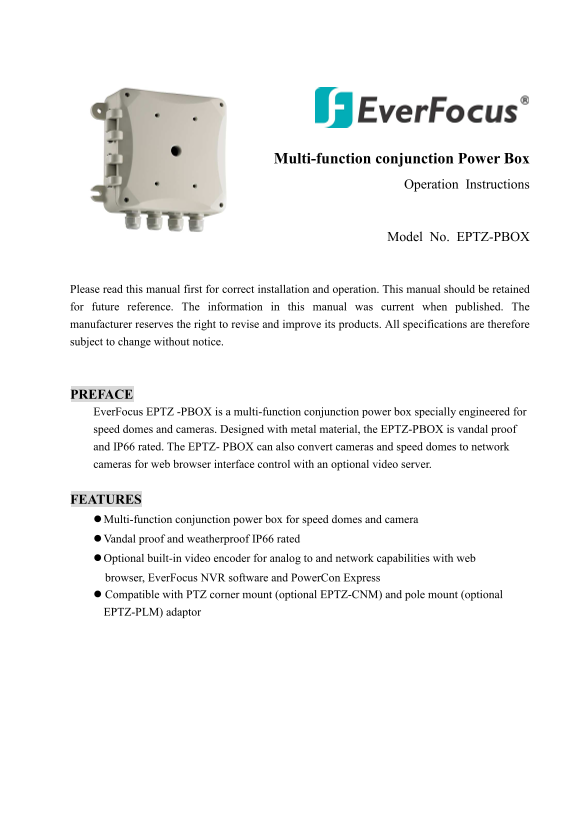 EverFocus EPTZ-PBOX User's Manual - Page 1