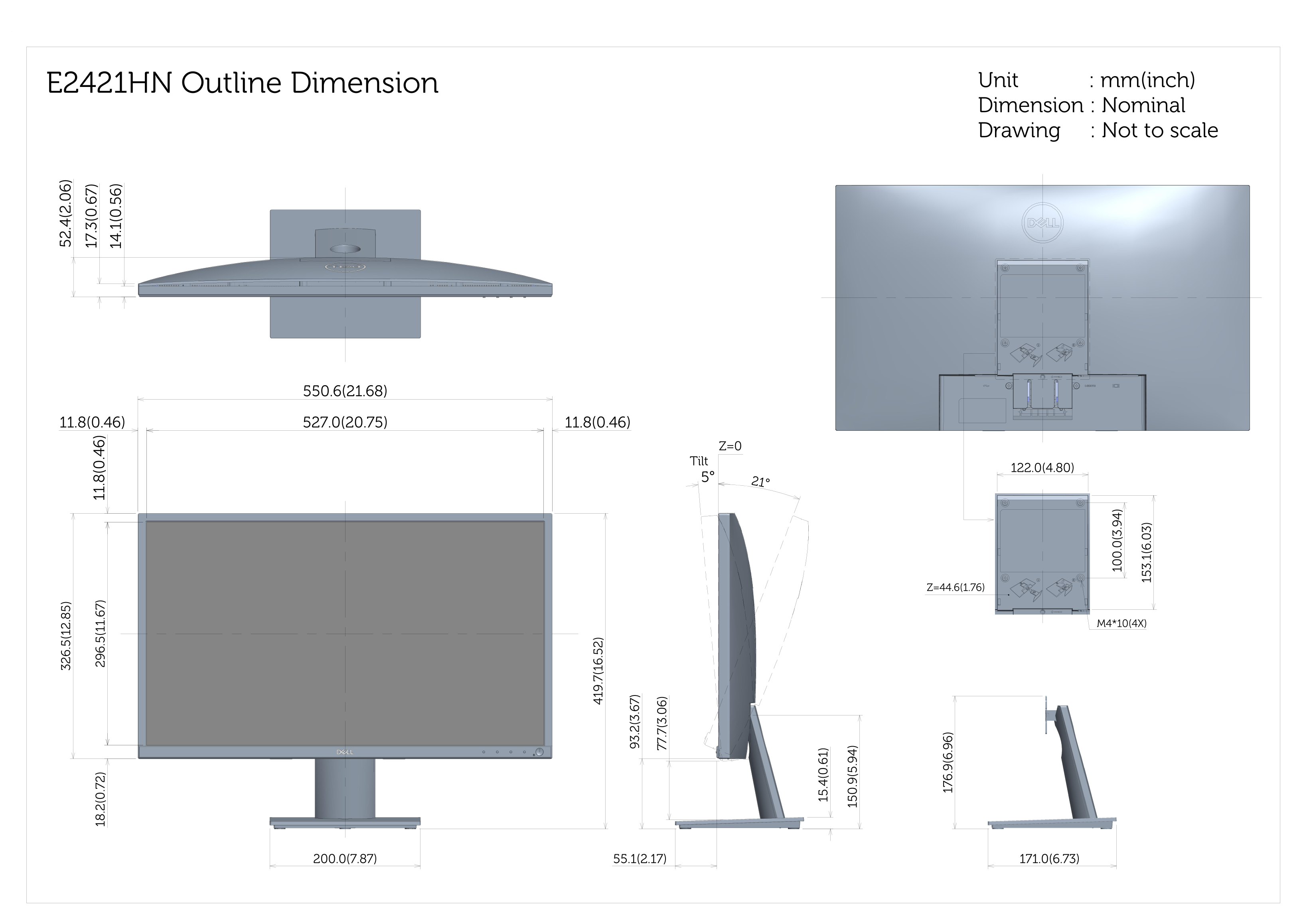 Dell E2421HN Outline Dimensions Guide - Page 1