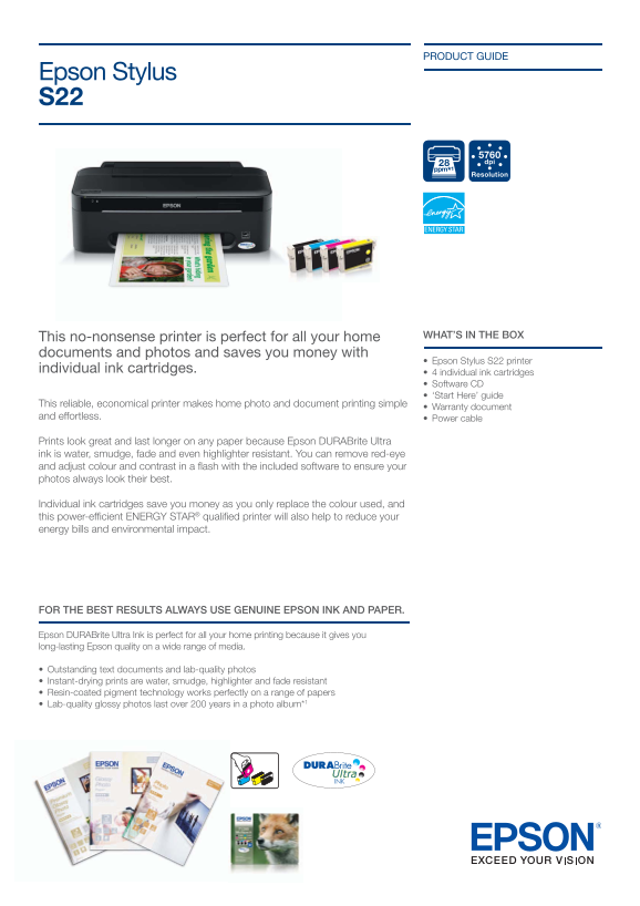 Epson Stylus S22 User Guide Manual - Page 1