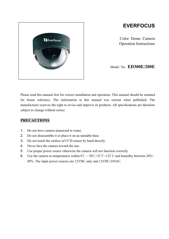 EverFocus ED300 Operation Instructions - Page 1