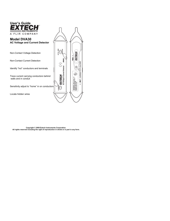 EXTECH INSTRUMENTS DVA30 AC Voltage and Current Detector User's Guide - Page 1