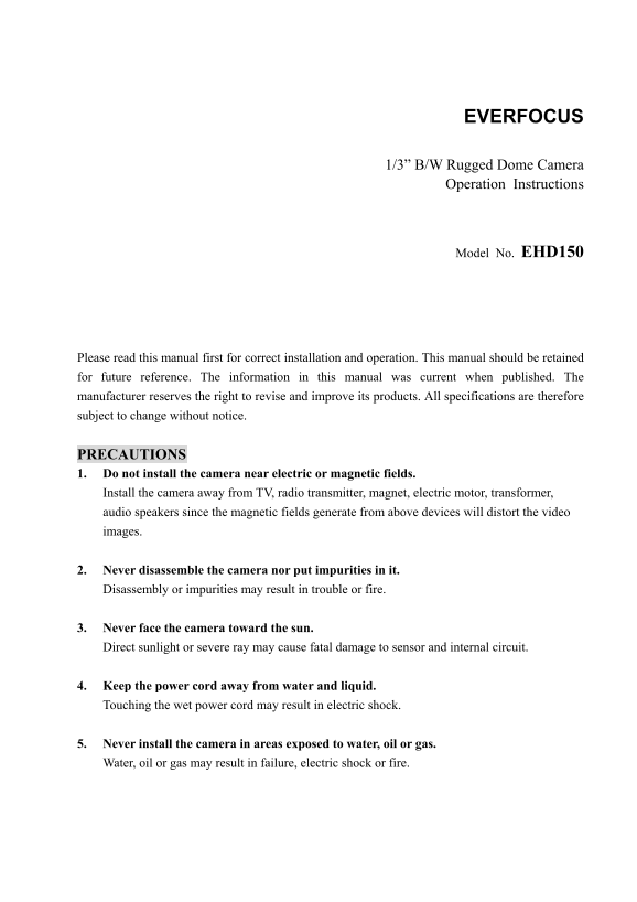 EVERFOCUS EHD150 User Guide - Page 1