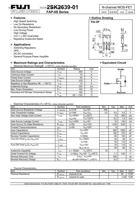 Fuji Xerox and Fujifilm FUJI 2SK2639-01 Data Sheet (1) - Page 1