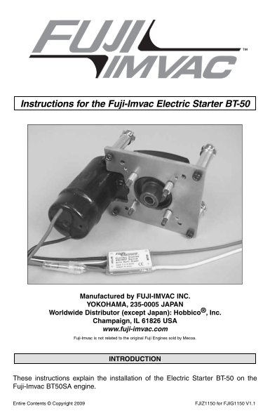 Fuji Xerox, FUJIFILM FIJIMVAC Electric Starter BT-50 Manual - Page 1