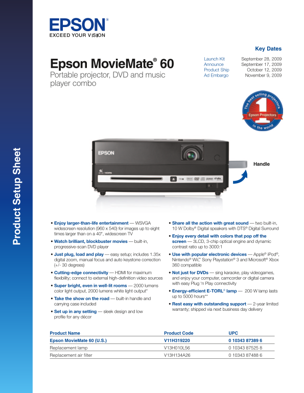 EPSON MovieMate 60 User Guide - Page 1