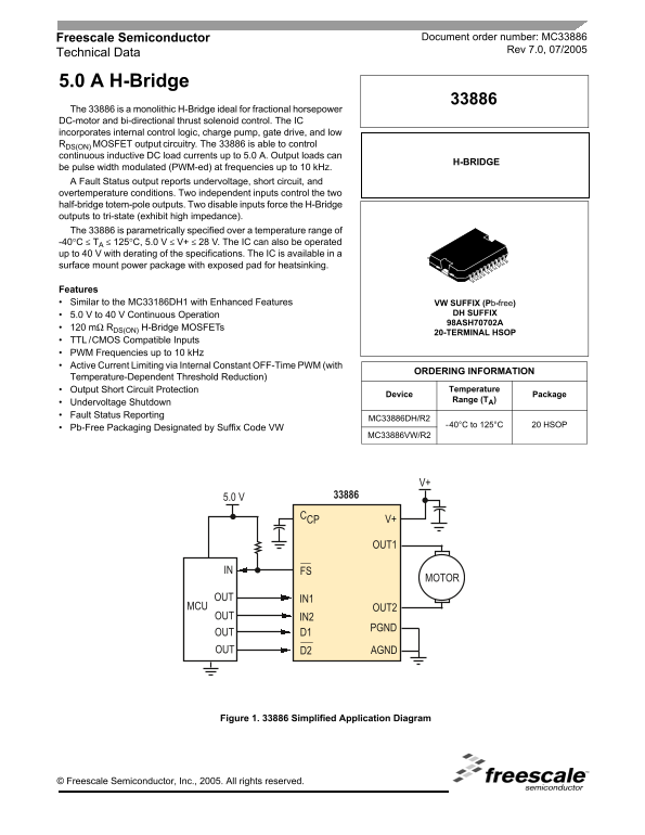 Freescale Semiconductor 33886 H-Bridge Handbook - 5.0 A User Manual - Page 1