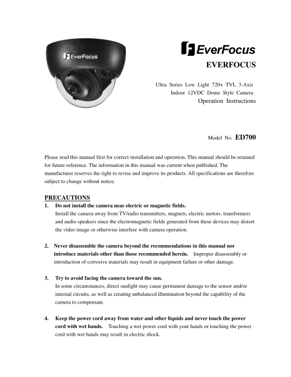 EverFocus ED700 User’s Manual - Page 1