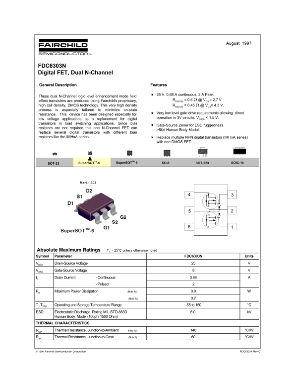 Fairchild FDC6303N datasheet - Page 1