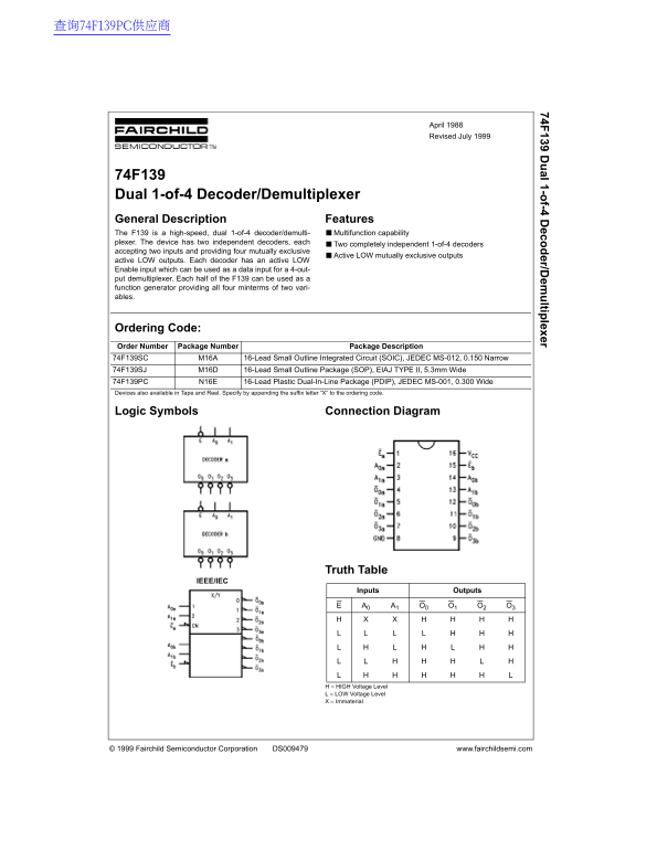 Fairchild 74F139 Data Handbook - Page 1