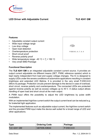 INFINEON TLE 4241 GM Product Specifications - Page 1