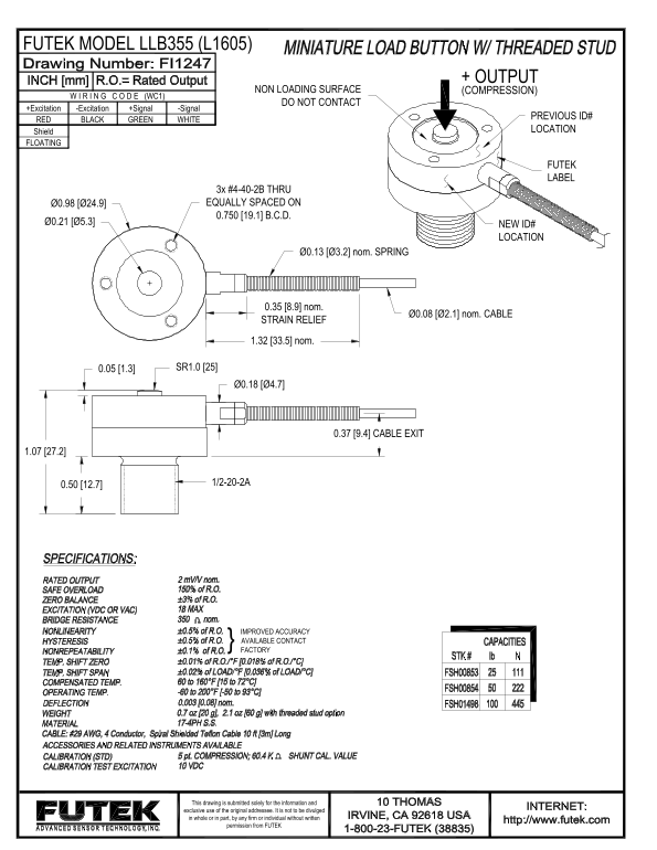 FUTEK MODEL LLB355 (L1605) Data Sheet - Page 1