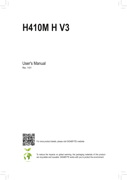 Gigabyte Motherboard H410M H V3 (rev.1.1, 1.3) User Manual - English (Version 1101) - Page 1