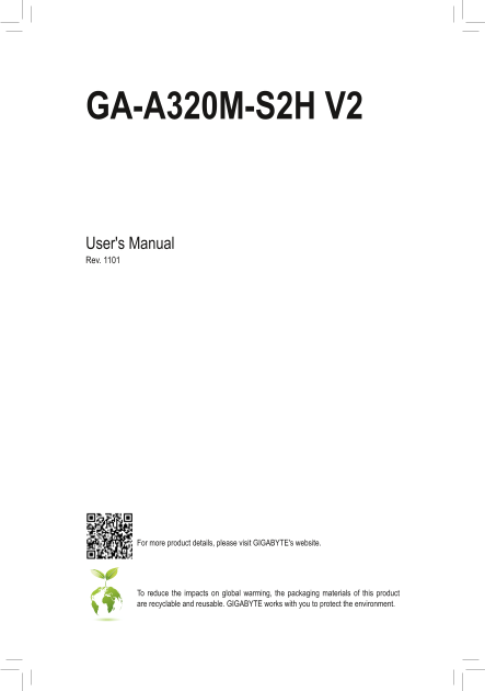 Gigabyte Motherboard GA- A320M-S2H V2 (rev. 1.x) User Manual English (version 1101) - Page 1