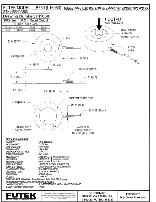 FUTEK MODEL LLB550 (L16050) Data Sheet - Page 1