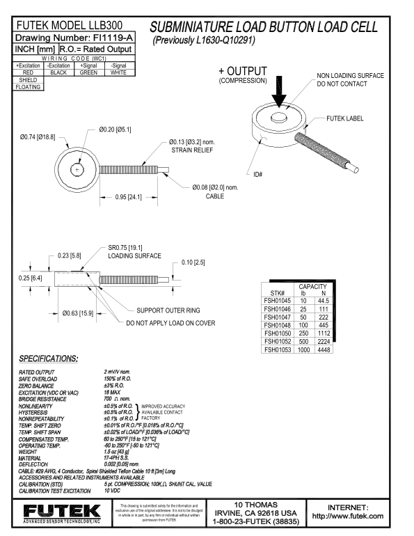 FUTEK MODEL LLB300 Data Sheet - Page 1