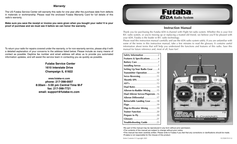 Futaba 6DA Radio System User Manual - Page 1