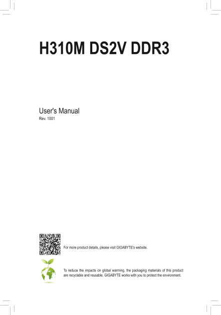 Gigabyte Motherboard H310M DS2V DDR3 (rev.1.0) User Manual - English (Version 1001) - Page 1