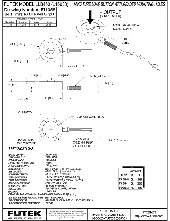 FUTEK MODEL LLB450(L16030) Data Sheet - Page 1