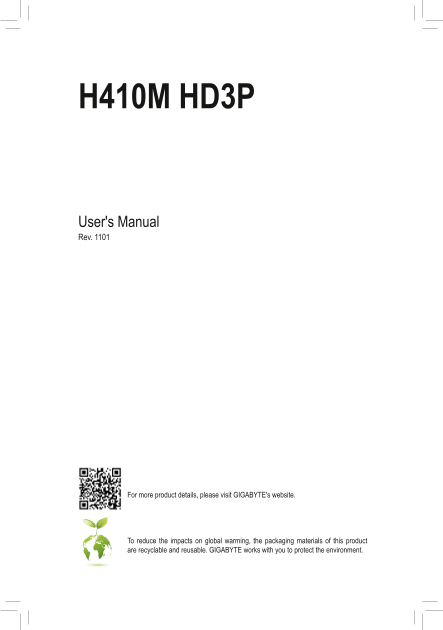 Gigabyte Motherboard H410M HD3P (rev.1.x) User Manual - English (version 1101) - Page 1