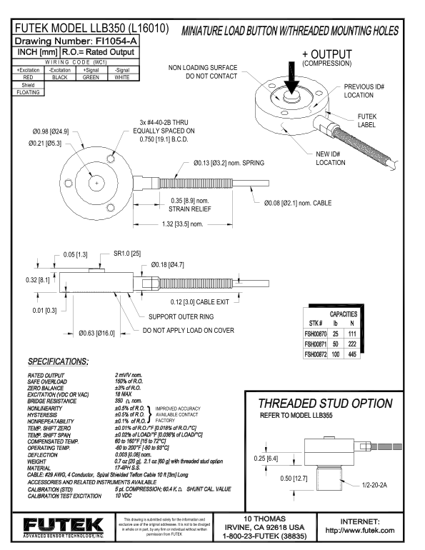 FUTEK MODEL LLB350 (L16010) Data Sheet - Page 1