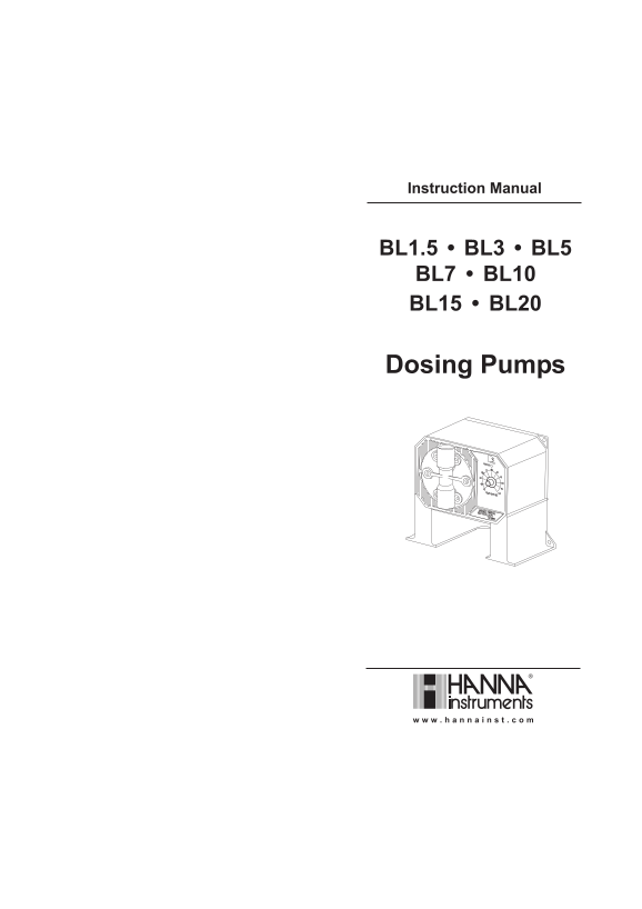 HANNA instruments BL1.5, BL3, BL5, BL7, BL10, BL15, BL20 User Manual - Page 1