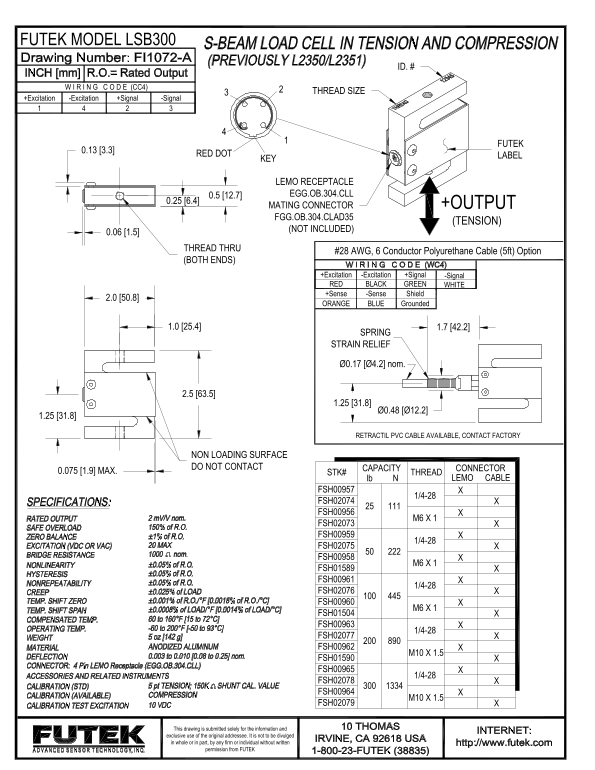 FUTEK MODEL LSB300 Data Sheet - Page 1