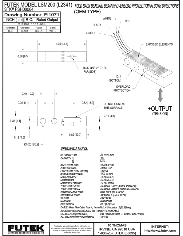 FUTEK LSM200(L2341) User's Manual and Specifications - Page 1