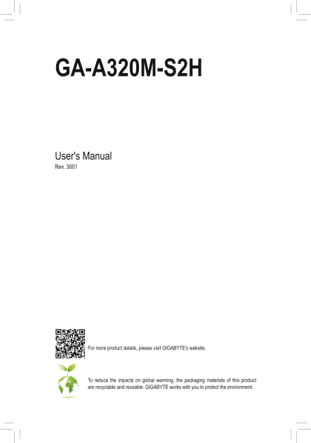 Gigabyte Motherboard GA- A320M-S2H (rev. 3.x) User Manual - English (Version 3001) - Page 1