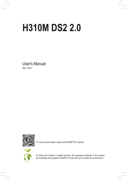 Gigabyte Motherboard H310M DS2 2.0 (rev.1.0) User Manual in English (version 1001) - Page 1