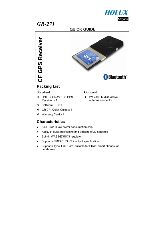 HOLUX GR-271 Quick Guide - Page 1