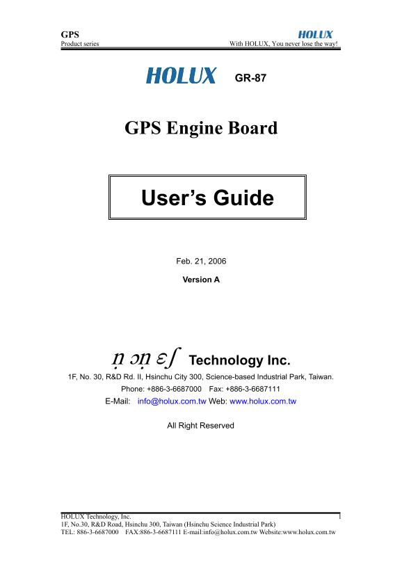 HOLUX GR-87 User's Guide - Page 1